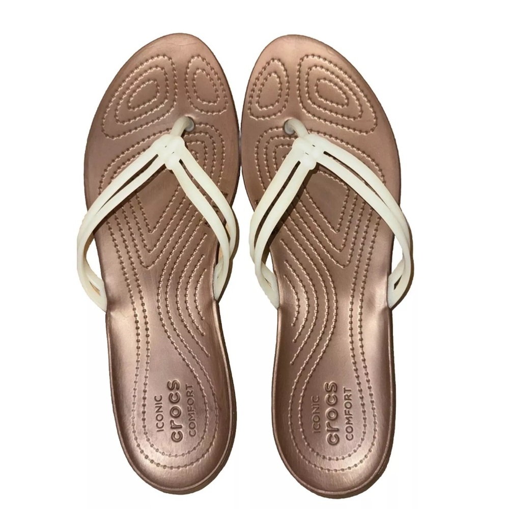 CROCS Isabella Sandal Flip Flop Thong White Brown Rubber w 11